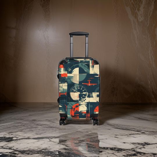 Aviation Themed Suitcase - Pilot's Luggage, Aviation Suitcase Set, Men's Luggage, Abstract Pattern, Suitcase for Son, TSA Approved Luggage