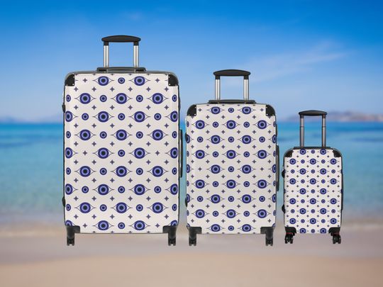 Evil Eye Protection Suitcase-Luggage-Evil Eye Travel Bag-Greek Style Suitcase- Small Carry On Suitcase-Large Suitcase-Lock Protected Luggage