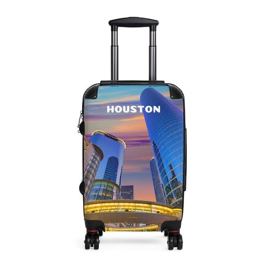 Houston Suitcase, Free Shipping, Travel Bag, Overnight Bag, Custom Suitcase, Cabin Overhead, Rolling Spinner, Luggage