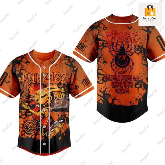 B182 Baseball Jersey, B182 The World Tour Jersey, Blink Catching Things Halloween Shirt, Personalized Rock n Roll Baseball Shirt
