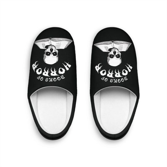 Men's Indoor Slippers Books of Horror, Gothic skeleton head slippers, Halloween slippers