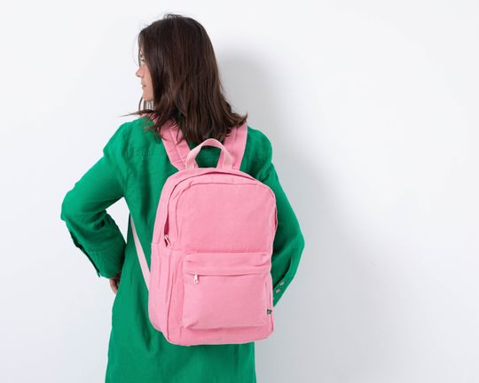 Casual Pink Canvas Backpack Laptop For Women, Waterproof Wax Canvas Monogram Backpack Purse with Cool Pin Buttons, Back To School Backpack