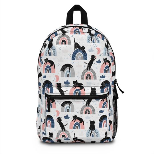 Cat Backpack, Unisex School Backpack, Back to School, Laptop Backpack, Kids Backpack, Cat Lover, Rainbow Boho Book Bag