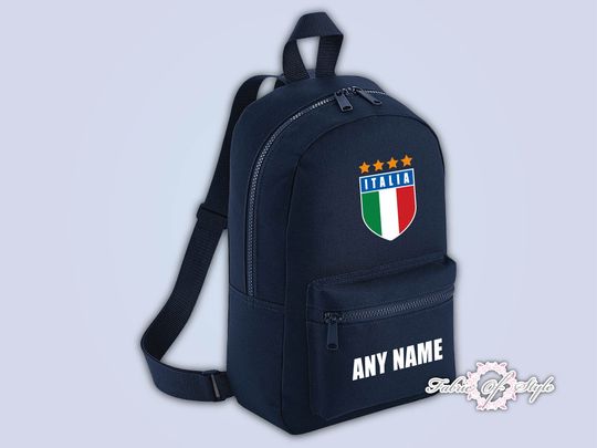Personalised Kids Backpack - Any Name Retro Italy Football T Shirt World Cup Italia Italian Italy Euro NURSERY Back To School Bag