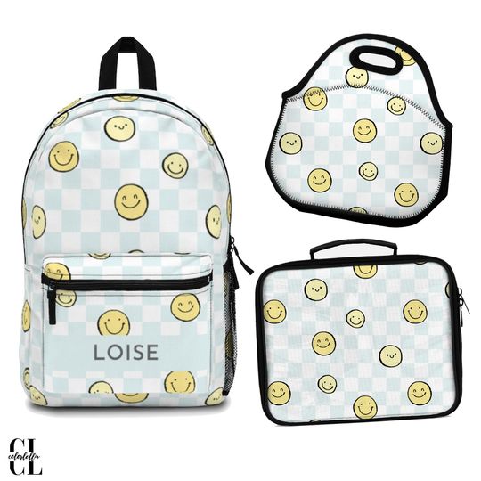 Retro happy face backpack, Have a Nice day kids design backpack, face print multicolor school backpack, Custom kids school bag, modern bag