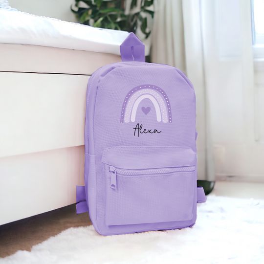 Personalised Girls Lilac Backpack | Rainbow Back To School Kids Children's Nursery Rucksack First Purple Safari Nappy Bag Playgroup
