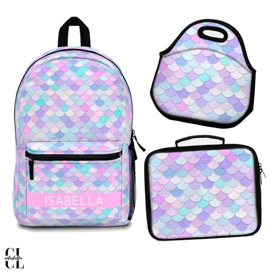 Mermaid backpack, purple mermaid kids design backpack, cute little mermaids school backpack, ocean Custom kids school bag, pastel lilac pink