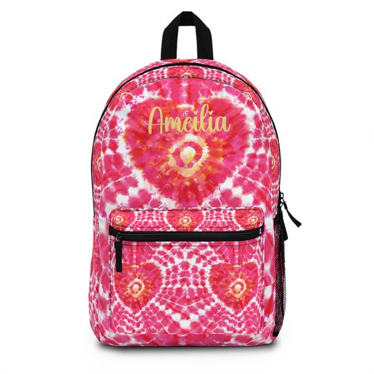 Pink Tie Dye Backpack, Personalized Heart Bookbag, Girls Monogram Bookbag, Tie Dye School Bag, Girl's Pink Backpack, Tie Dye Gifts
