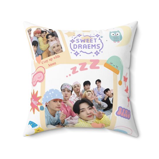 Ateez Square Throw Pillow, kpop room decor, kpop gift, k-pop bed pillow, Ateez pillow, Yunho, Mingi, San, Jongho, Yeosang, gift for Atiny