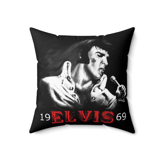Spun Polyester Square Pillow - Elvis Presley, king of rock and roll Original Artwork from Dantel Art