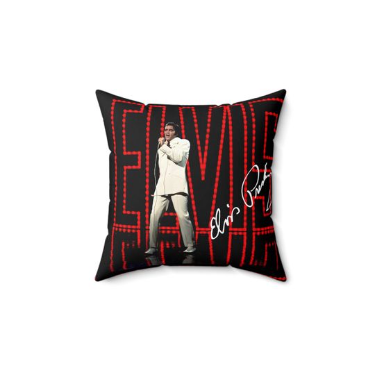 Elvis Presley Christmas Special Signature Spun Throw Pillow, Bedroom Home, Office Decorative, Sofa Decoration, Square Zipper, Soft Cotton Pillow Cover, Birthday Gift, Christmas Gift.