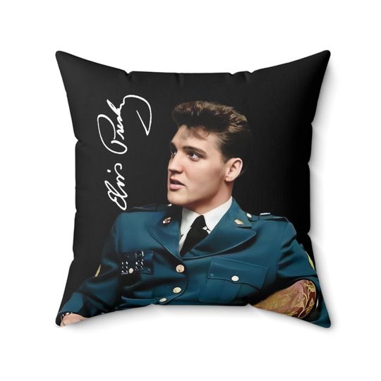 Elvis Presley Military Uniform Spun Square Pillow, Librarian Gifts, Gift for Librarian Elvis Presley, Elvis Gifts, Elvis Fan Gift
