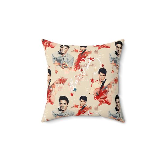 Elvis Presley Pattern Signature Spun Square Pillow, Librarian Gifts, Gift for Librarian Elvis Presley, Elvis Gifts, Elvis Fan Gift