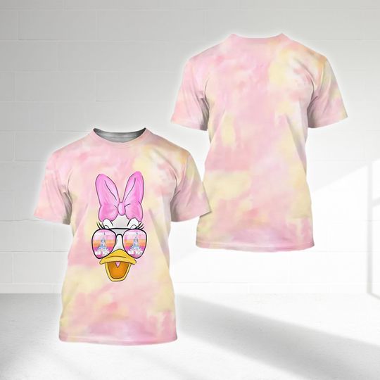 Daisy Duck Watercolor 3D Adult Kid T-shirt, Daisy Duck With Aviator Glasses Castle All Over Print Shirt