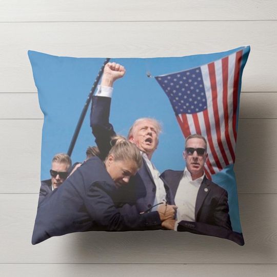 Trump 2024 Patriotic Pillow Cover - American Flag, Fist in the air Fight Never Surrender, USA unite America Iconic Moment attempt Case