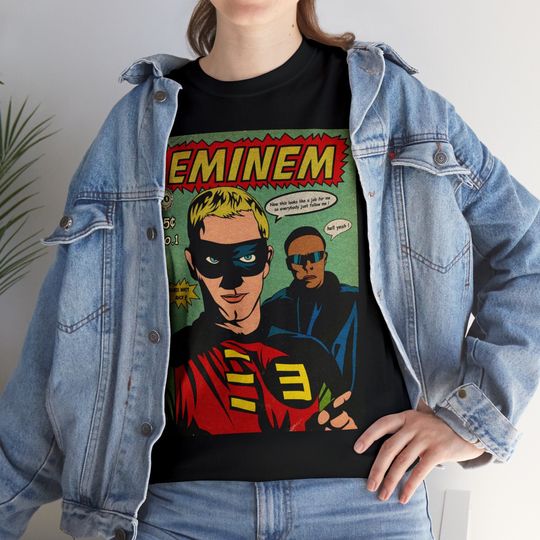 eminem and dr dre legendary do without me 90s rap, eminem, slim shady hip hop iconic duo vintage comic art tshirt Unisex Heavy Cotton Tee