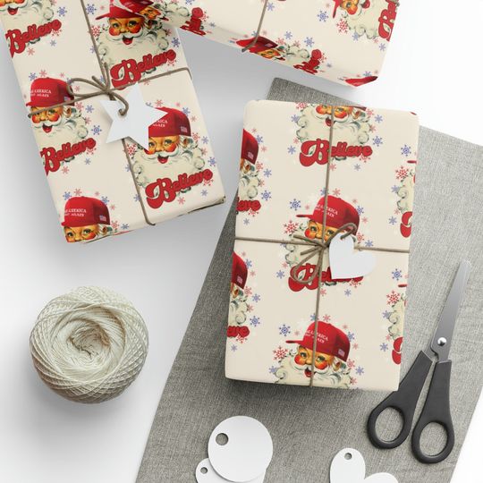 MAGA Santa Trump wrapping paper, Trump Christmas gift wrap, political Xmas wrapping paper, republican vintage Santa Christmas gift paper