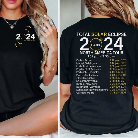 2024 Total Solar Eclipse North America Tour T-Shirt, Astronomy Lover Gift Unisex, Cotton Short Sleeve Tee, Streetwear