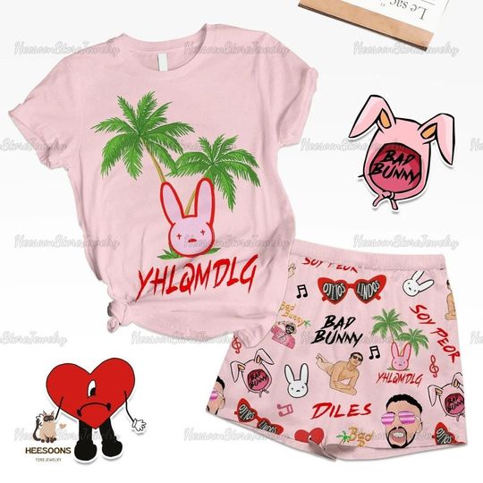 Bad Bunny Pajamas Set, Bad Bunny Tshirt Shorts Set, Bad Bunny Shorts, Bad Bunny Tour Shirt, Bad Bunny Summer Shorts, Bad Bunny Gift