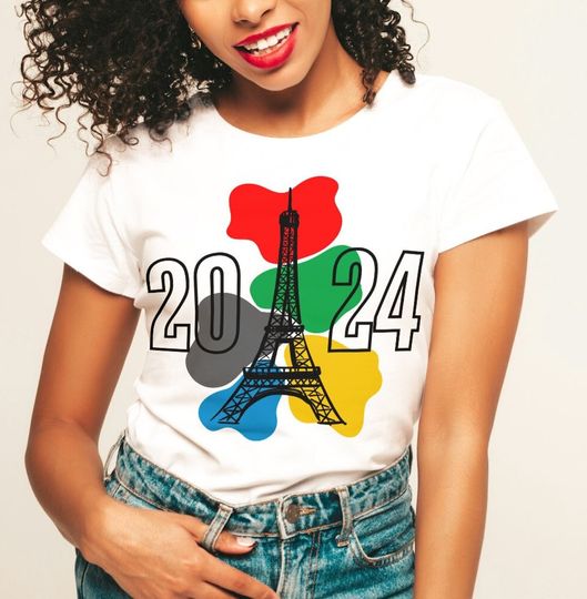 2024 Olympics Tshirt, Eiffel Tower Paris Casual Short Sleeve Cotton Shirts, Graphic Tshirt for men, women, Unisex, Trending Gifts