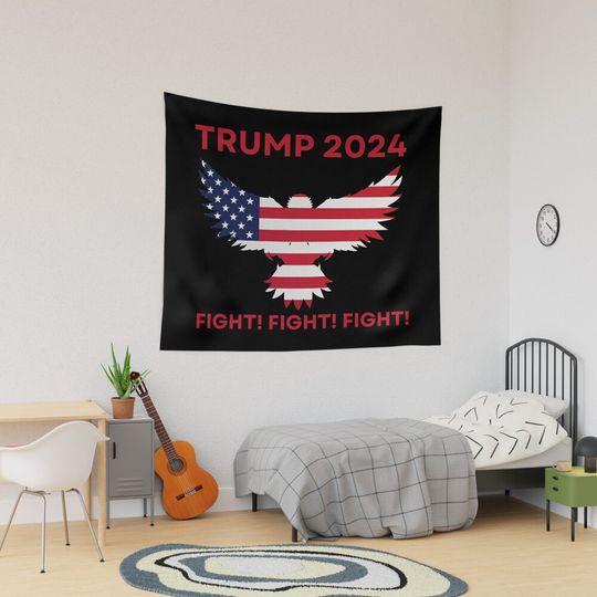 Trump 2024 Fight Eagle USA Flag Tapestry, Trump 2024, Political Tapestry, For Home and Living, US Election for Decoration
