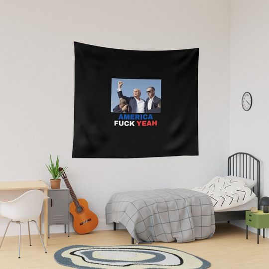Trump Assassination Attempt - America Fuck Yeah Tapestry, Trump 2024, Political Tapestry, For Home and Living, US Election for Decoration