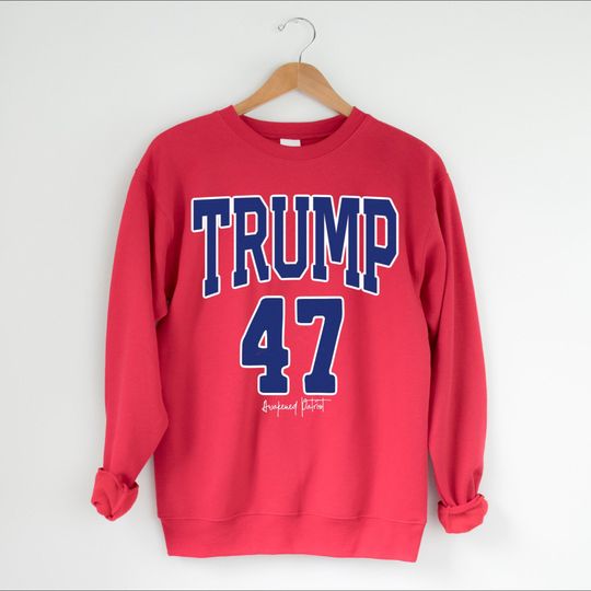 Trump 47 Distressed Unisex Sweatshirt, Awakened Patriot, Varsity Style, Trump 2024 Sweatshirt, Republican Shirt, Republican Gift