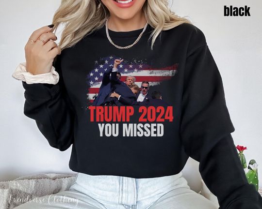 Donald Trump Assassination Attempt Sweatshirt Trump 2024 Fight Sweater Womens Republican Gift for Her Trump Lover Assassination Crewneck