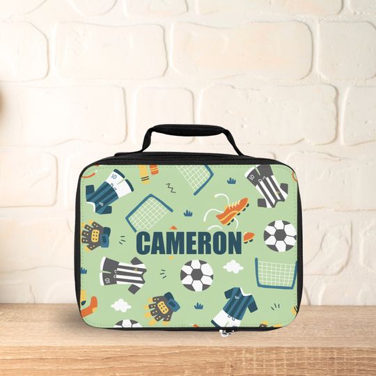 Soccer Lunchbox, Kids School Lunch Bag, Football Bag for Lunch, Soccer Insulated Lunchbox Custom Name Lunchbox for Kids, Back to School Gift