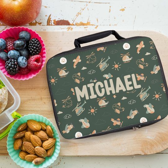 Kid Lunchbox Airplane Lunch Bag, School Lunchbox, Matching Backpack and Lunchbox, Green Plane Lunchbox Custom Name Lunchbox, School Lunchbox