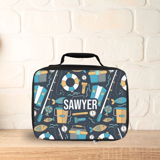 Fish Lunchbox, Kids School Lunch Bag, Fishing Bag for Lunch, Fishing Insulated Lunchbox Custom Name, Back to School Gift for Kid Fishing