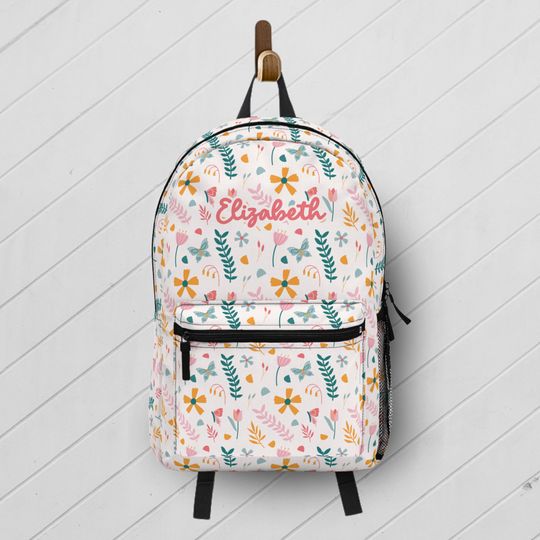 Custom Name Floral Backpack for Kids / Back to School Backpack Lunchbox Set / Flower Book Bag Birthday Gift for Niece / Girls School Bag