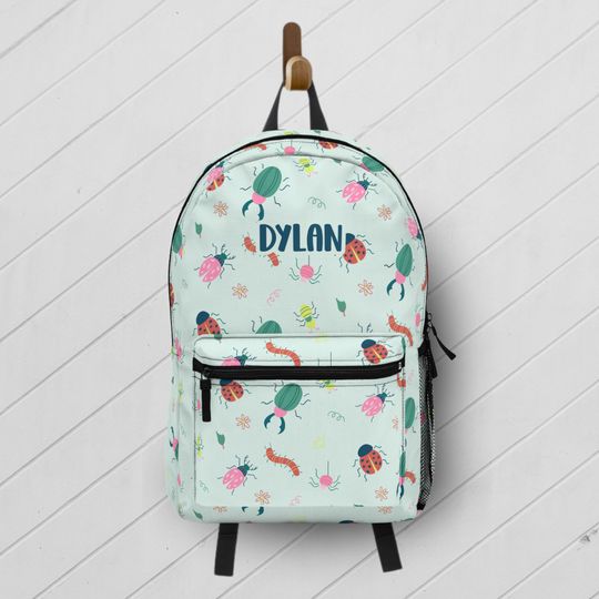 Bug Backpack with Custom Name / Personalized Bugs Book Bag / Insect Backpack for School / Kids Summer Beach Travel Bag / Kid Name School Bag