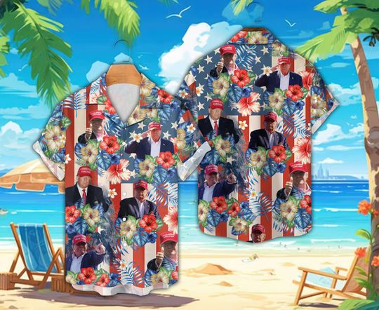 Trump Make Great Again Hawaiian Shirt, Beach Vacation Shirt, Tropical Hibiscus Election Hawaiian Gift For Men Women