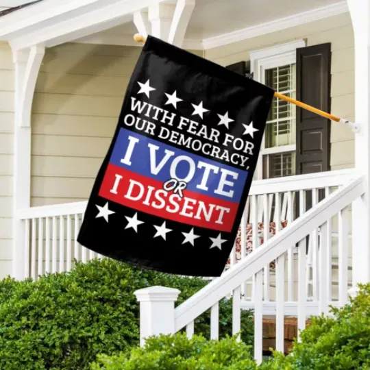 With Fear For Our Democracy I Dissent Political Election Biden Harris House Flag, US Election 2024 Flag, Home and Living, For Decoration