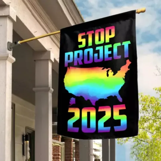 LGBT Rainbow American Map Trump Stop Project 2025 Vote Biden Harris House Flag, US Election 2024 Flag, Home and Living, For Decoration