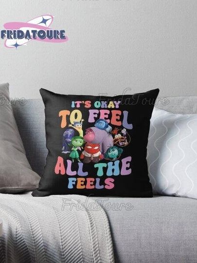 Inside Out 2 Linen Pillow, Inside Out Its Okay To Feel All The Feels Pillow, Inside Out Character Pillow Cover, Gift Home Decor Sofa