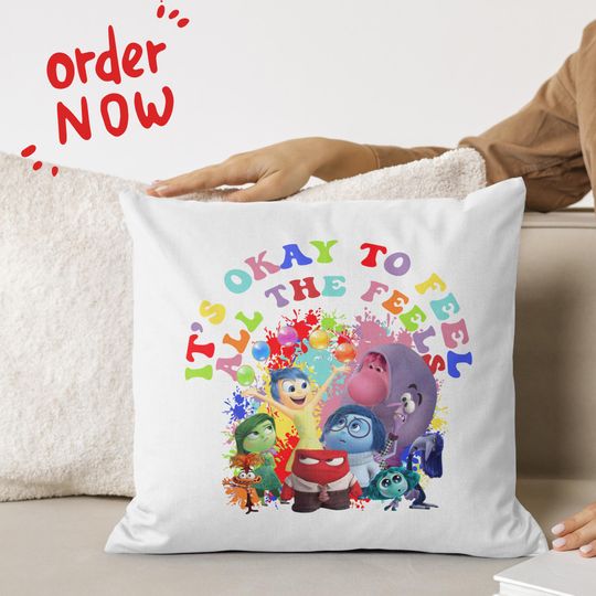 Cute Inside Out Pillow, Today I Feel, Its Okay to Feel all the Feels, New Emotion Joy, Envy, Ennui, Sadness, Bingbong, Disgust, Fear, Anger