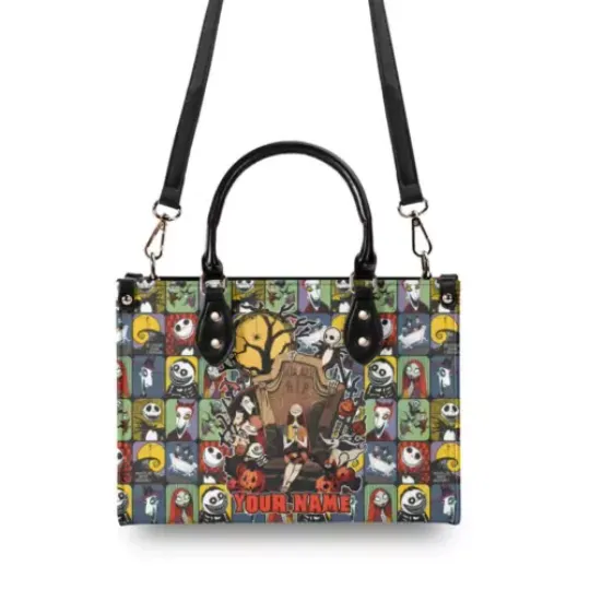 Personalized The Nightmare before Christmas Leather Handbag, Disney Leather Handbag, Gifr for Her, Shoulder Bag, Crossbody Bag, Shopping Bag, Top Handle Bag