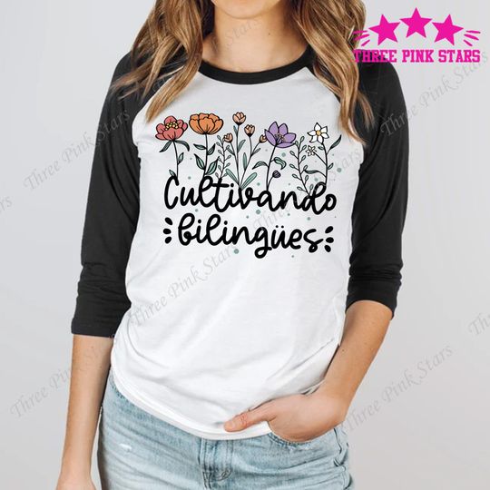 Teacher Raglan, Maestra Sweatshirt, Cultivando Bilingues 3/4 Sleeve Vintage Baseball Tee, Dual Language Shirt, Spanish Teacher Tee E4508