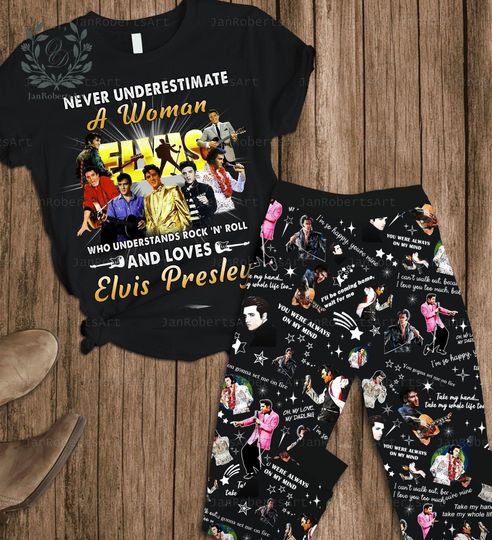 Elvis Presley Pajamas Set, Elvis Presley Tshirt, Elvis Presley Pajamas Pant, Elvis Womens Pajamas, Elvis Tour Pj Set, Elvis Fan Gift