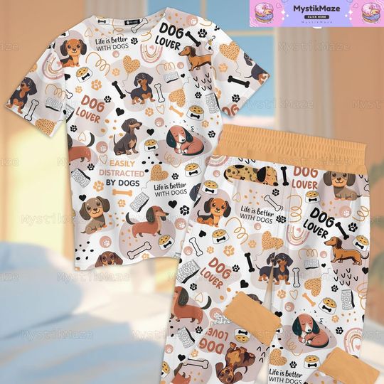 Dachshund Pajamas Set, Dachshund Womens Pajamas, Funny Dachshund Pjs, Dachshund Tshirt, Dachshund Tee, Dachshund Matching Pajamas Set