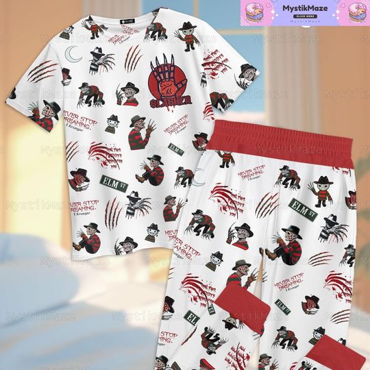 Freddy Krueger Pajamas Set, A Nightmare On Elm Street Pjs, Freddy Krueger Tshirt, Freddy Krueger Pajamas Pant, Freddy Krueger Pajamas