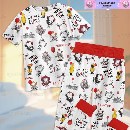 Pennywise Pajamas Set, It Pajamas Family, Pennywise Pajamas Family, Pennywise Et Of Pajamas, Pennywise Pajamas For Party, Horror Pj Set