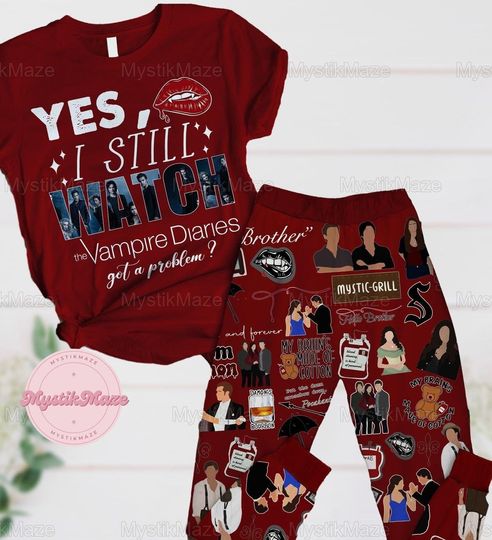 Vampire Diaries Pajamas Set, Vampire Diaries Pajamas Family, Vampire Diaries Holiday Pajamas, Vampire Diaries Midnight Shirt