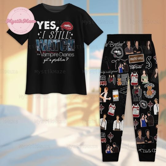 Vampire Diaries Pajamas Set, Vampire Diaries Tshirt, Vampire Diaries Pant, Vampire Diaries Pajamas Pant, Vampire Diares Set Of Pajamas