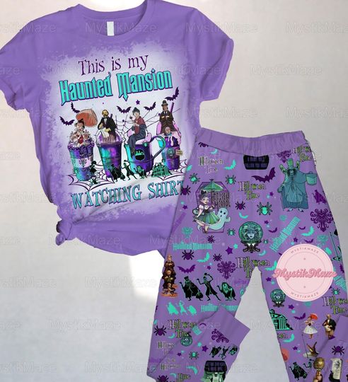 Haunted Mansion Pajamas Set, Haunted Mansion Pajamas Pants, Haunted Mansion Coffee Pj Set, Hitchhiking Ghosts Holiday Pajamas