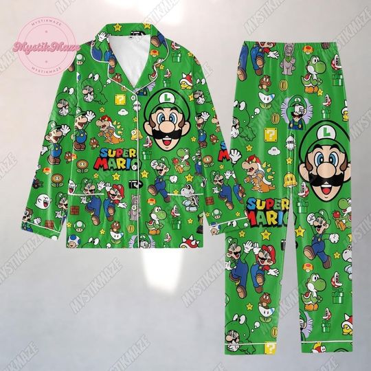 Mario Pajamas Set, Mario Pajamas Pants, Super Mario Matching Pajamas Set, Mario Pajamas Family, Mario Holiday Pajamas, Gift For Fan