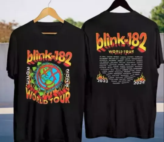 B182 World Tour 2023 2024 Flames Double Sided Shirt, Music Tour Shirt, Music Merch for Fans, Gift for Fans, Music Short Sleeved Shirt