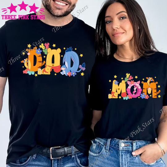 Winnie The Pooh Dad Shirt, Winnie The Pooh Mom Shirt, Eeyore Piglet Pooh Mom Dad Shirt E4392, E4393